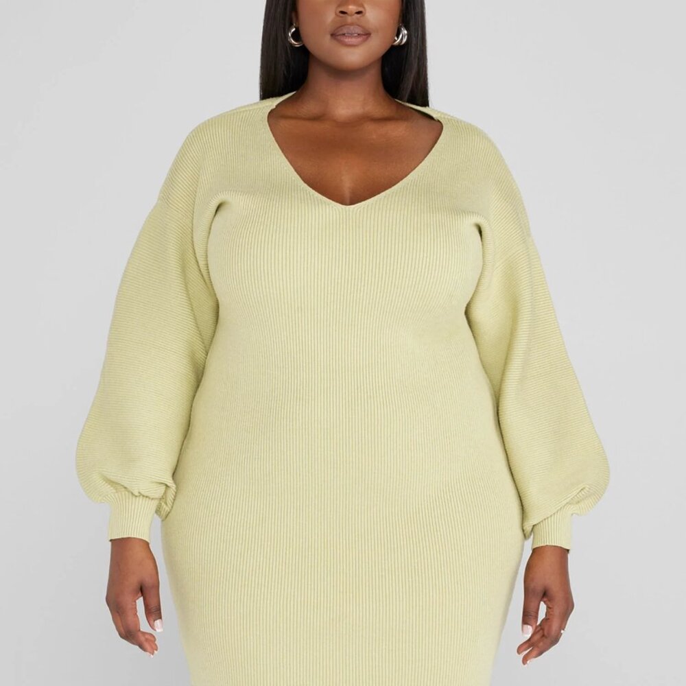 Plus Size Puff Sleeve Sweater Dress